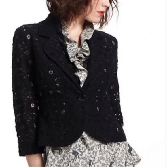 Anthropologie Tabitha Delphinium Knit Lace Blazer Navy Blue Wedding Summ… - Picture 3 of 10